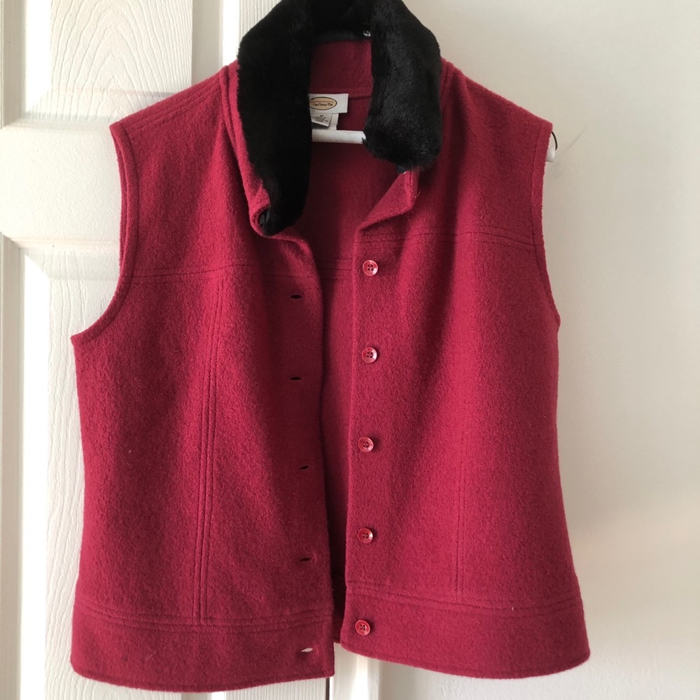 Talbots Fur collar wool vest